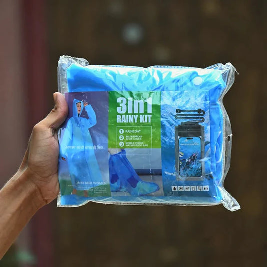 3-in-1 Rainy Kit | Raincoat + Waterproof Mobile Pouch + Shoe Cover (Unisex)
