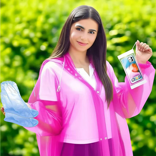 3-in-1 Rainy Kit | Raincoat + Waterproof Mobile Pouch + Shoe Cover (Unisex)