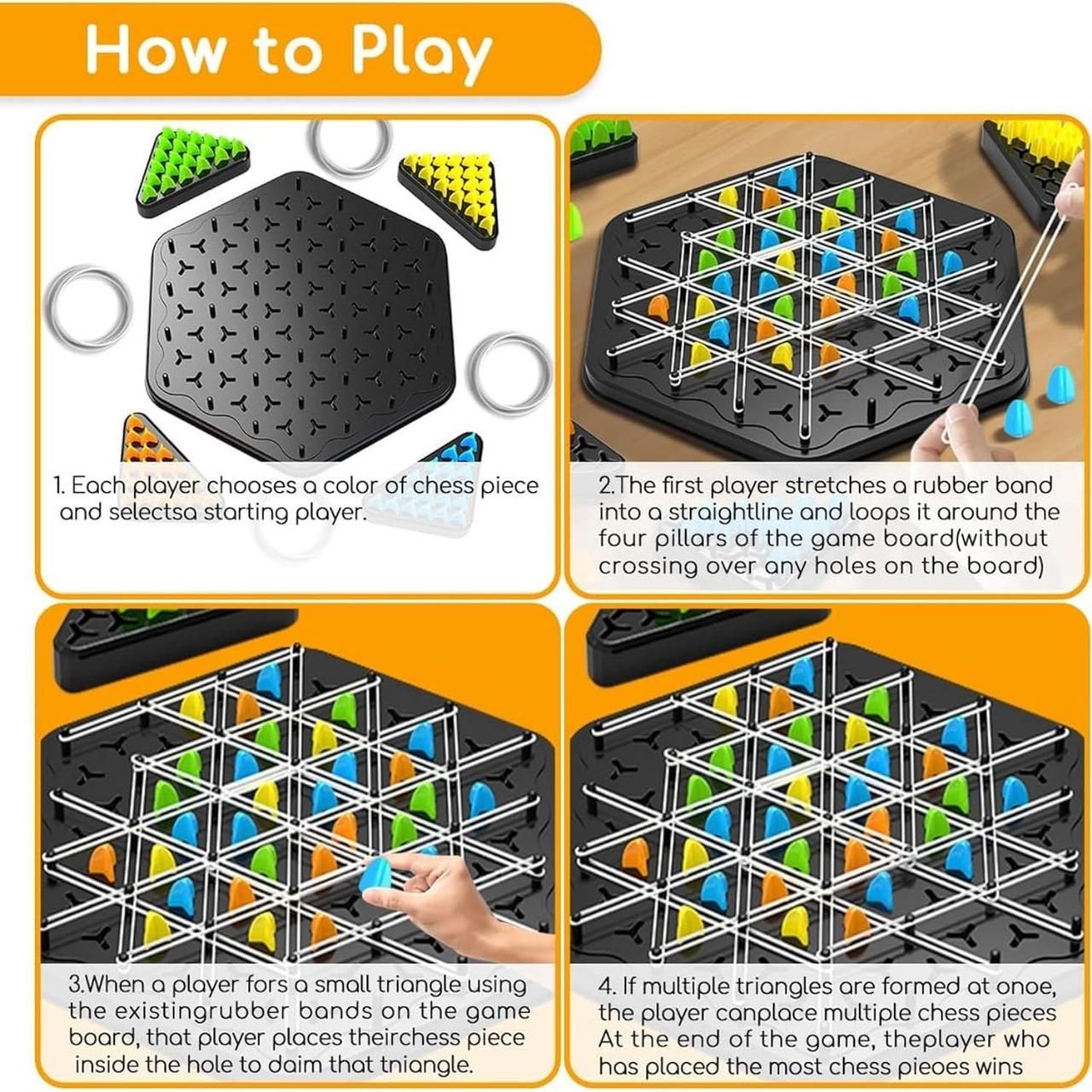 Chain Triangle Chess Game – Rubber Band Strategy Toy for Kids (Age 3+)