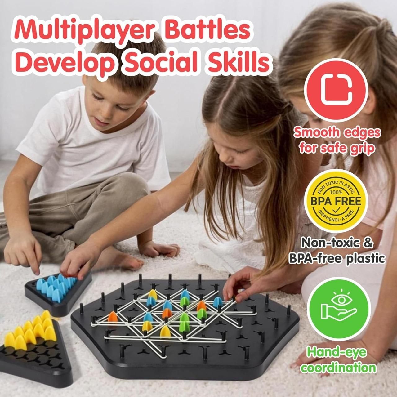 Chain Triangle Chess Game – Rubber Band Strategy Toy for Kids (Age 3+)